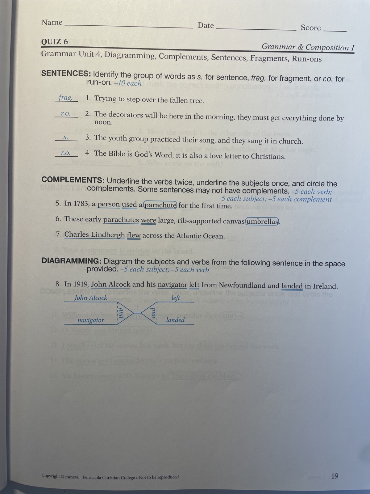 ✍️🔑ABEKA 7th Grade GRAMMAR & COMPOSITION I TEACHER QUIZ/TEST KEY