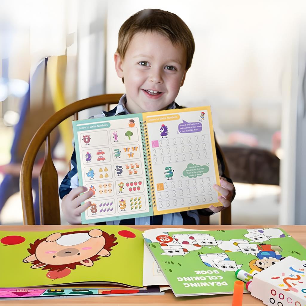 4 Pack Magic Grooved Writing Practice Books,Reusable Grooved Handwriting Workboo