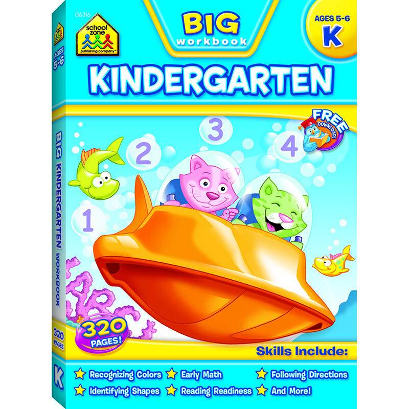 Big Kindergarten Workbook, School Zone, Ages 5-6 K, USED, Acceptable PlsReadNote