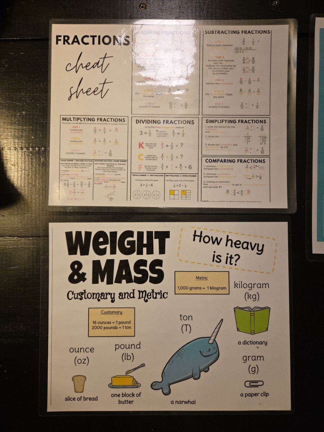 6 Laminated sixth grade charts