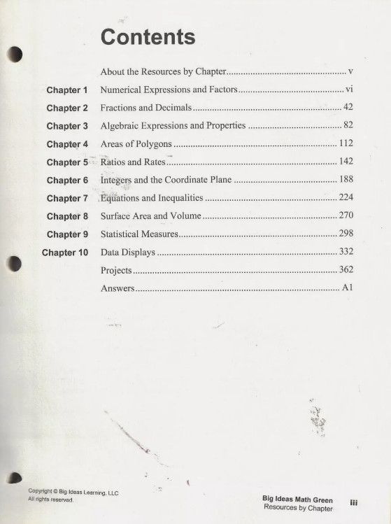 BIG IDEAS MATH: RESOURCES BY CHAPTER GREEN/COURSE 1 By Holt Mcdougal