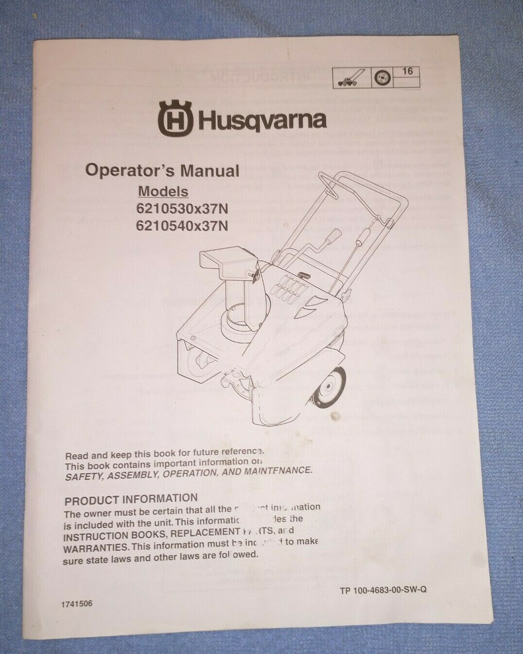Husqvarna Snowthrower Manual model 6210530x37N & 6210540x37N 6210530x37NA