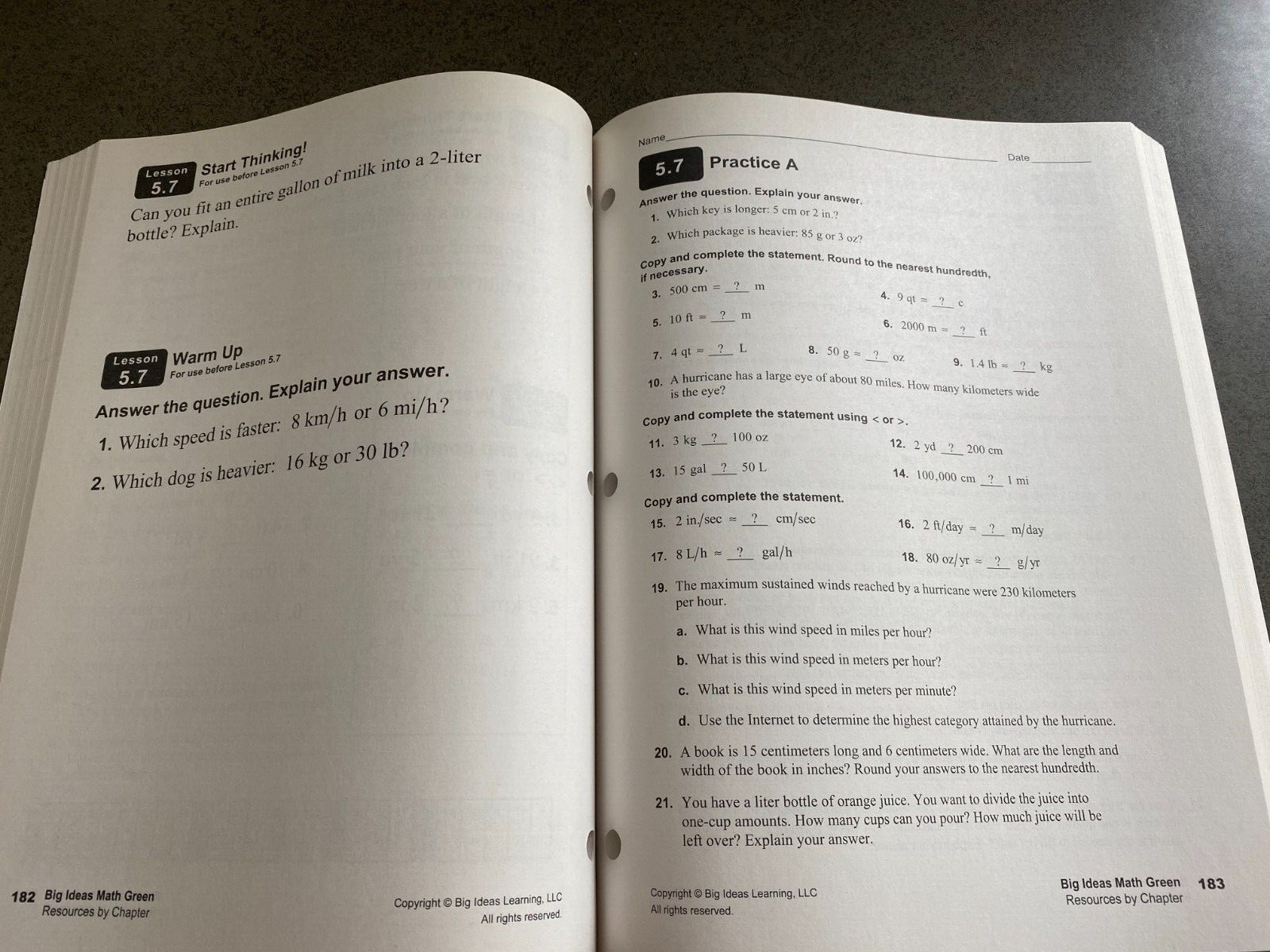 BIG IDEAS MATH: RESOURCES BY CHAPTER GREEN/COURSE 1 By Holt Mcdougal