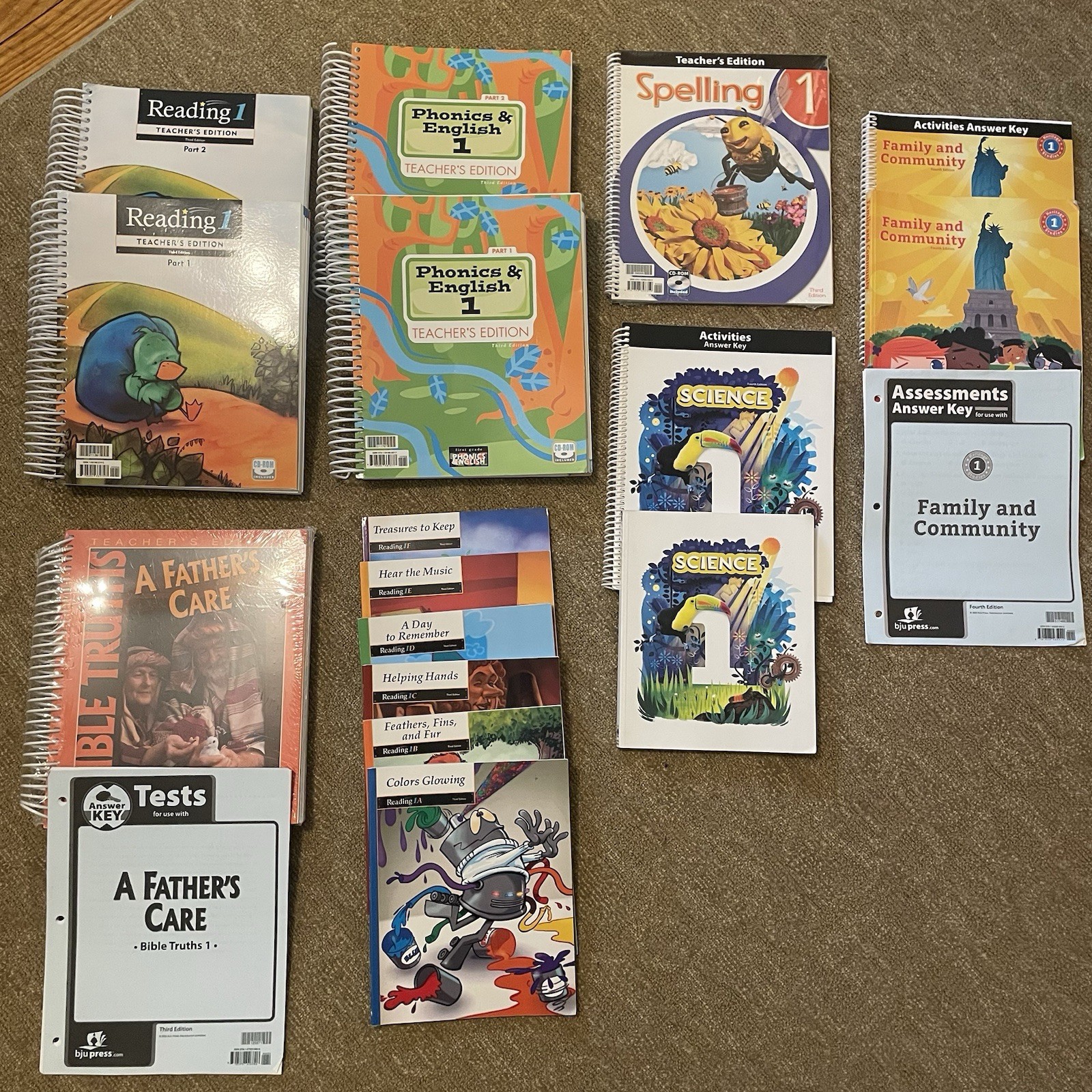 BJU Press Grade 1 LOT, Bible, Phonics, Reading, Spelling, Science, History
