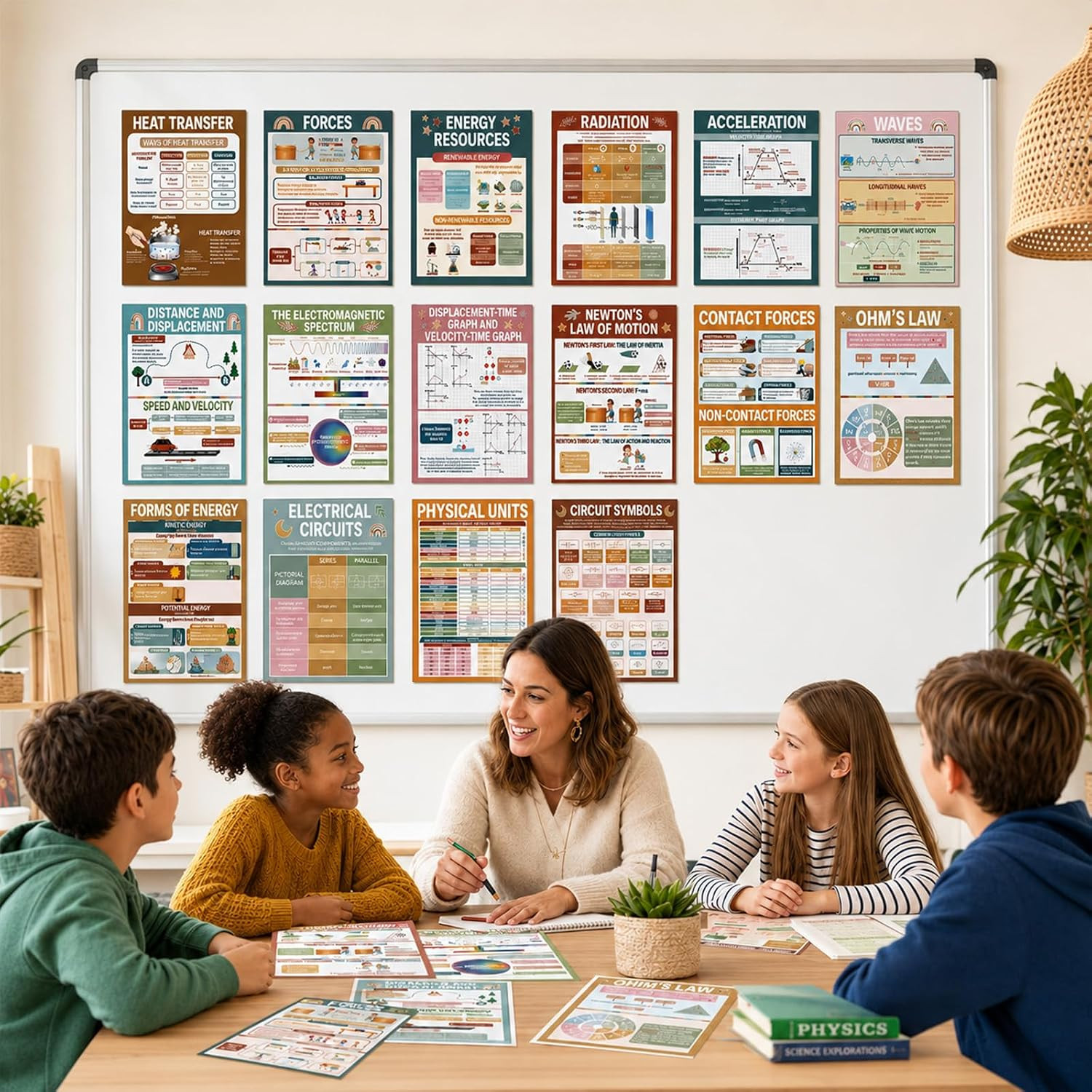 16Pcs Physics Science Posters Classroom Supplies Modern Boho Educational