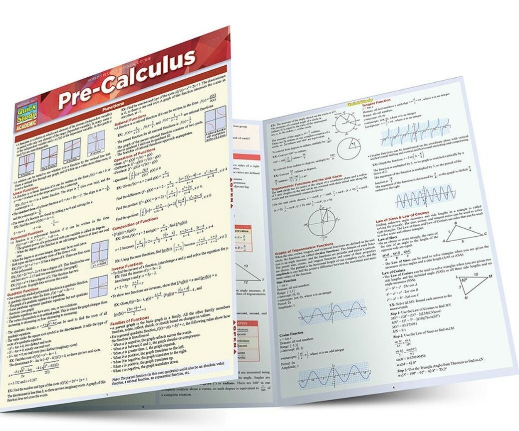 Quick Study Bar Chart: Pre-Calculus Laminated Study Guide; Boost Grades BrandNew