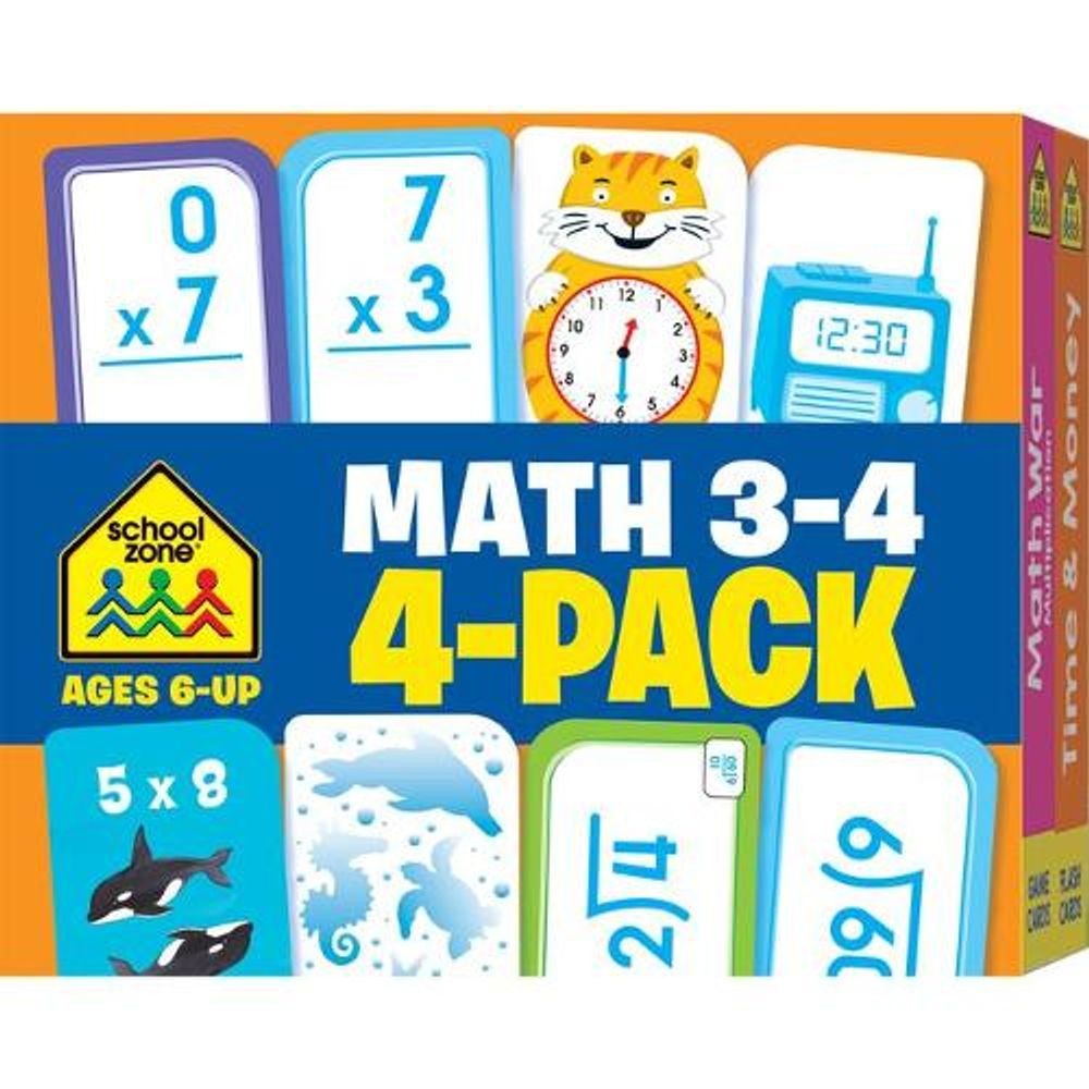 School Zone Math 3-4 Flash Cards 4-Pack by School Zone (English) Cards Book