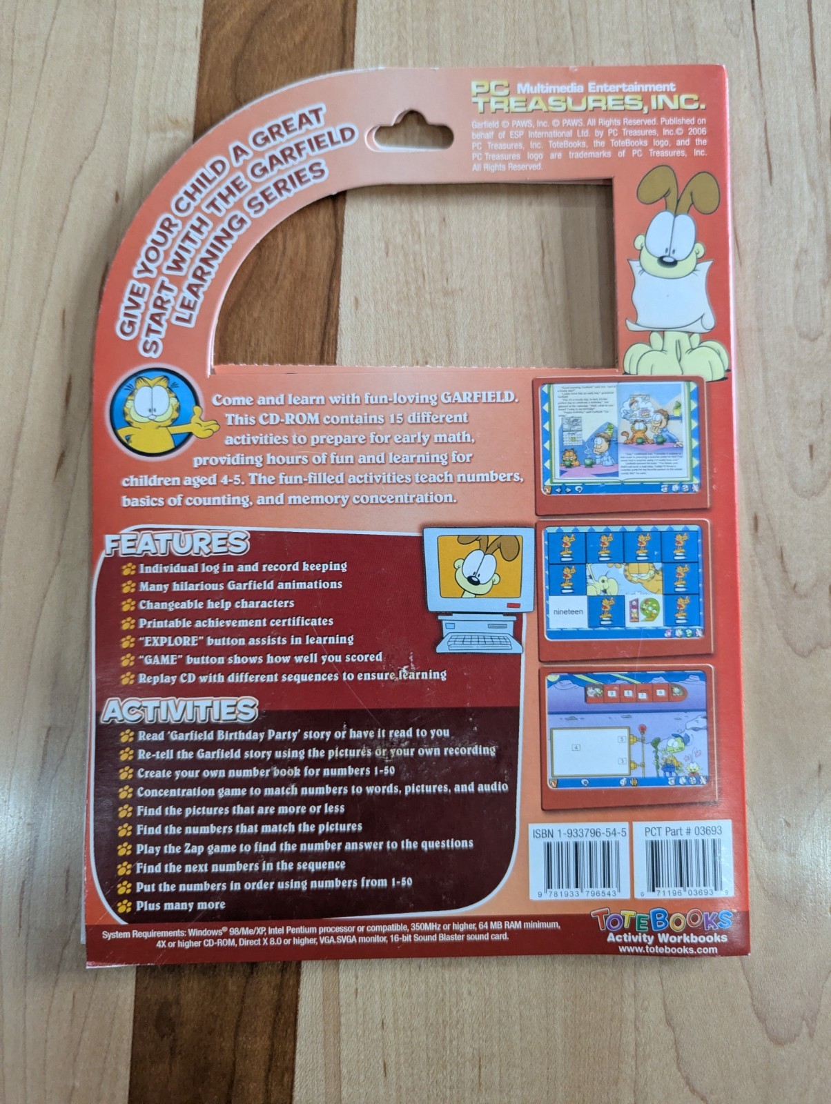 Vintage Garfield PC CD-ROM TOTEBOOKS Math~Spelling~Vocab~Phonics Disc Software