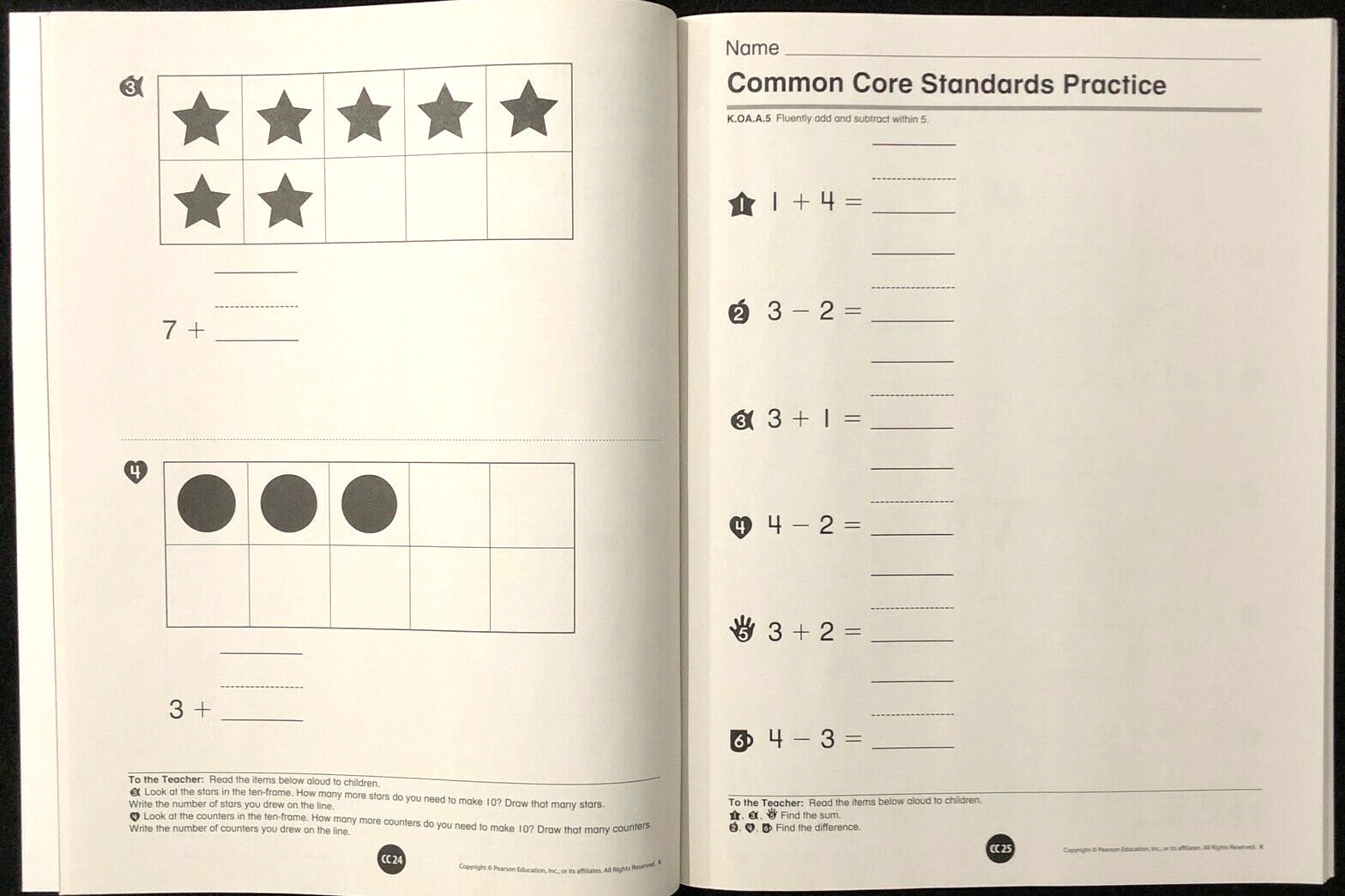 Kindergarten – Pearson enVision STANDARDS PRACTICE WORKBOOK (Teacher’s Edition)
