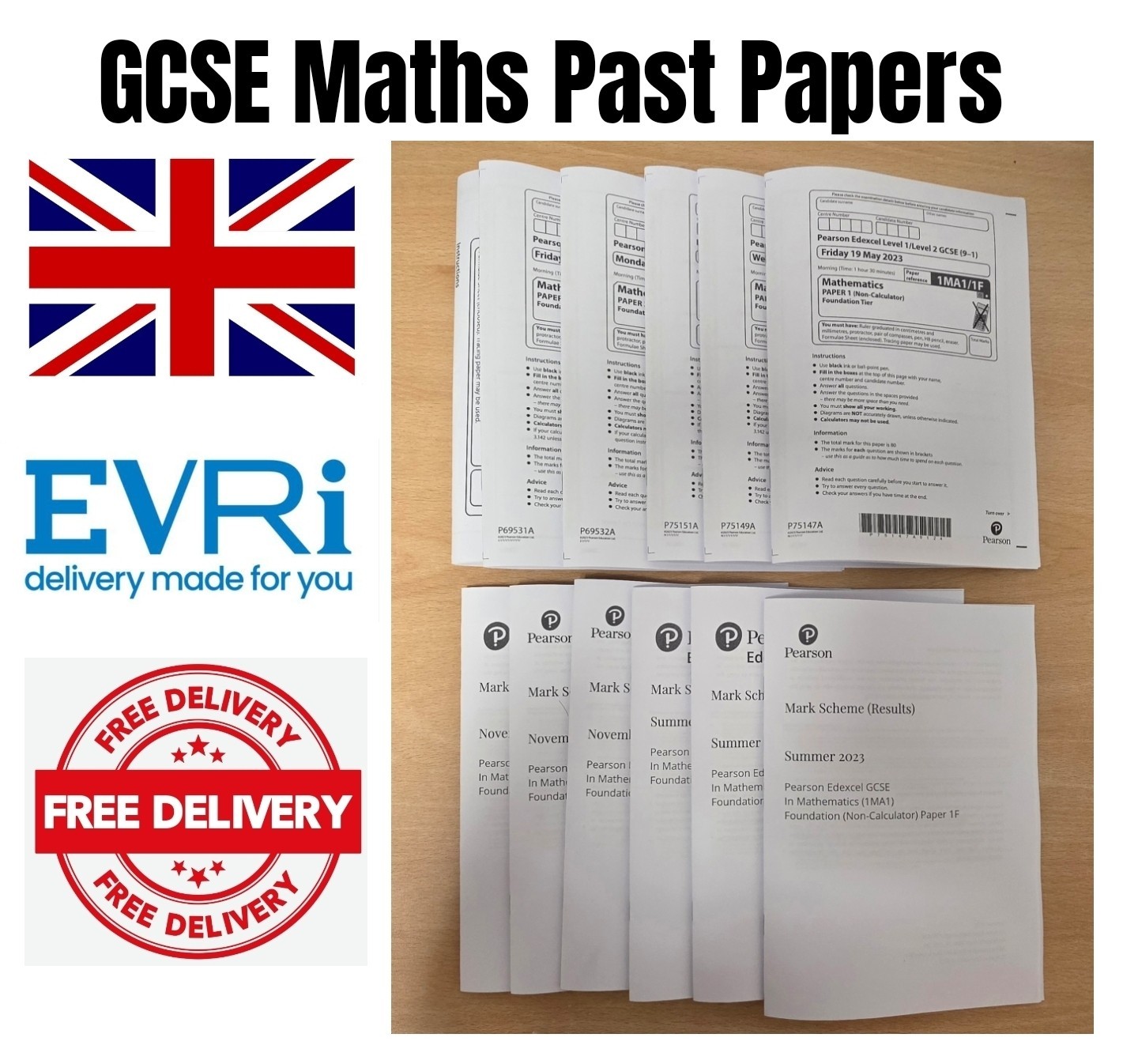 EDEXCEL 6 x Maths Past GCSE Exam Papers Foundation A5 Booklet With Answers 2023