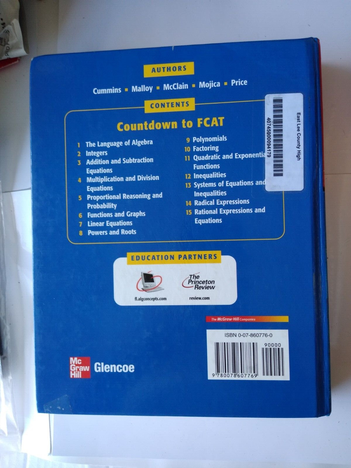 Glencoe Algebra ( Concepts and Applications ) Florida Student Edition Text.In F2