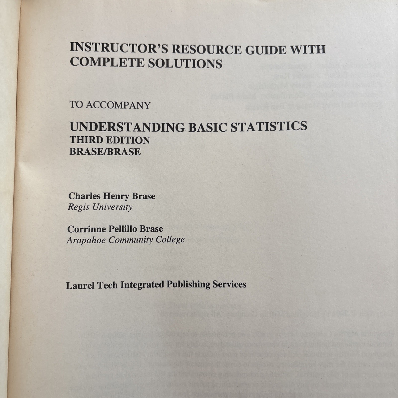 Instructor’s Resource Guide with Complete Solutions (Understanding Basic Stati..