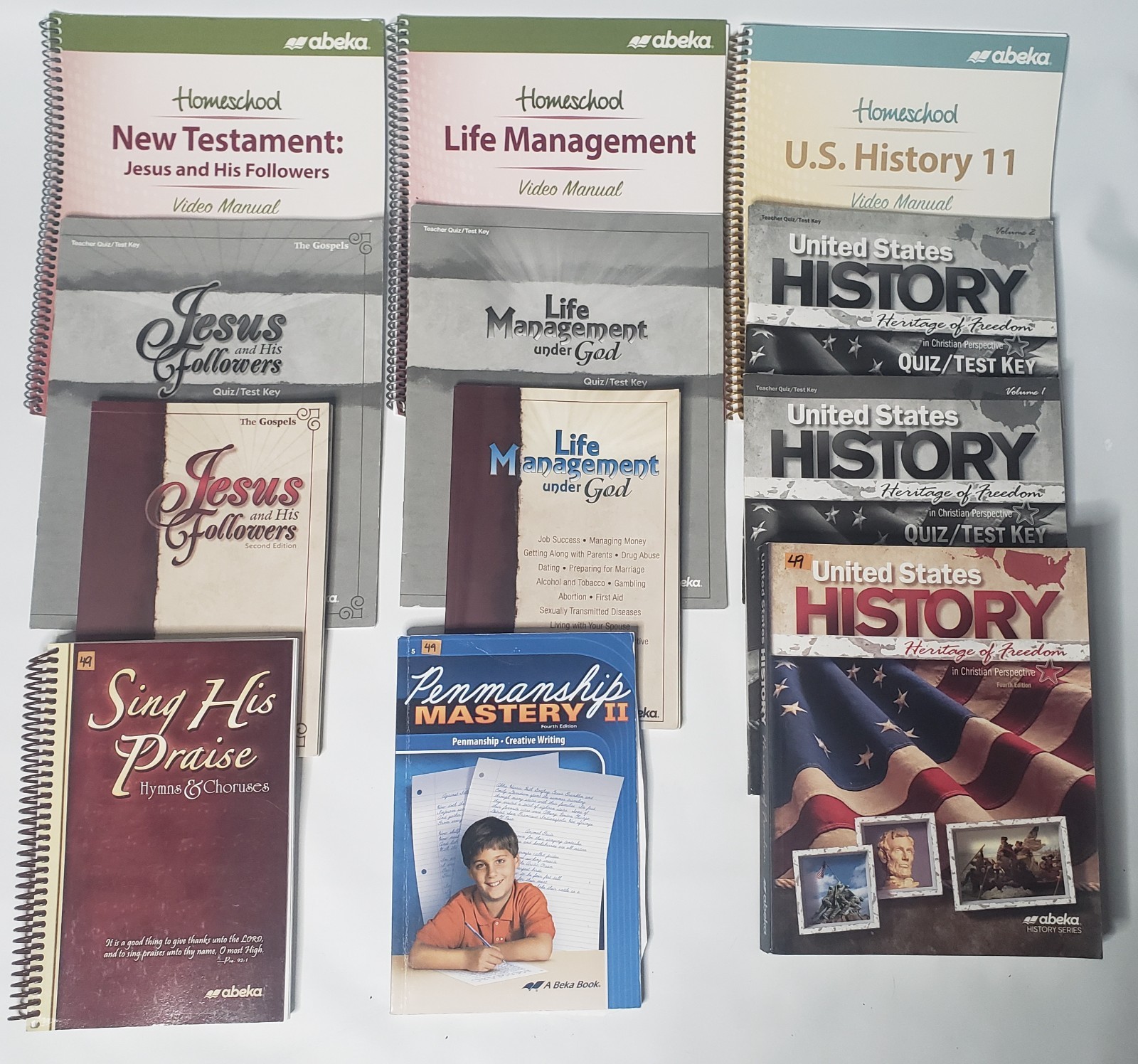 Lot of 12 Abeka Curriculum Books – Subjects: U.S. History, Bible, Penmanship