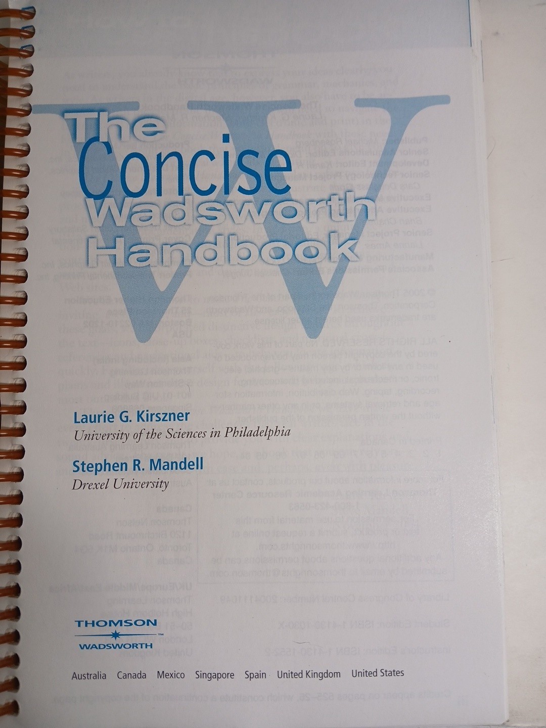 The Concise Wadsworth Handbook Instructors Edition 2005 Writing Aid