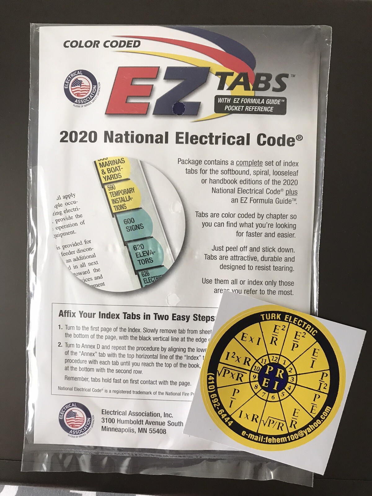 Authetic 2X-2020 Color Coded EZ Tabs NEC Code NFPA/Form.G+Ohms law sticker SALE
