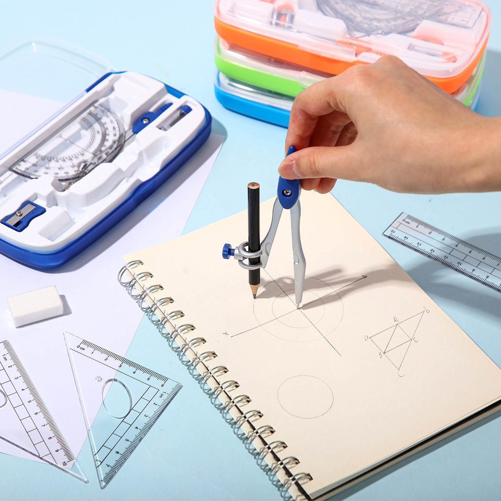 36 Sets Math Geometry Kit – Shatterproof Storage Box, Compass, Rulers, Protracto