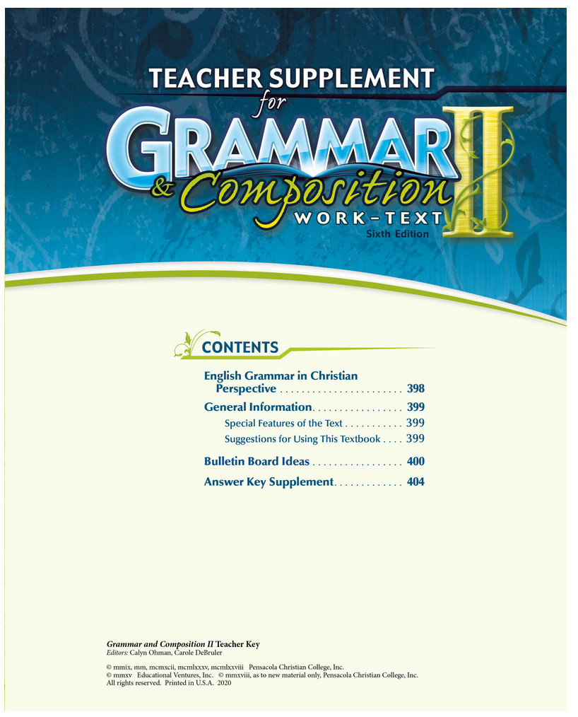NEW ABEKA Grammar & Composition II TEACHER KEY for Work-text worktext 8th Grade