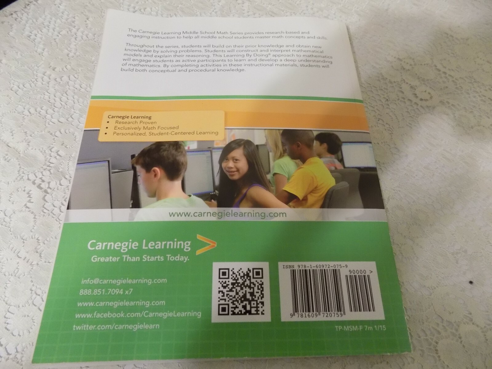 CARNEGIE LEARNING – MIDDLE SCHOOL MATH SERIES OVERVIEW , SAMPLE TEXT 2015