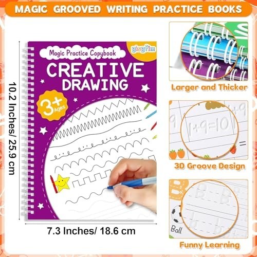 8 Pack Reusable Handwriting Practice Books for Kids – Magic Tracing Workbooks, I