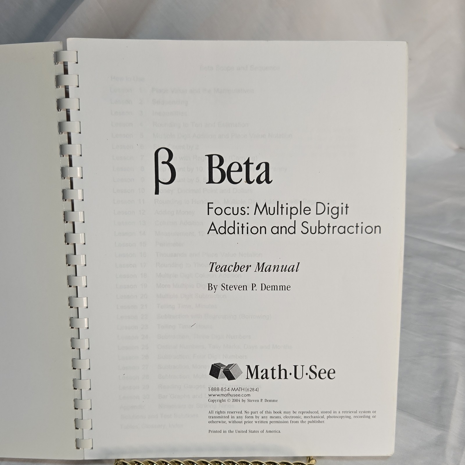 Math-U-See Beta Teacher Manual Multiple Digit Addition Subtraction Spiral bound