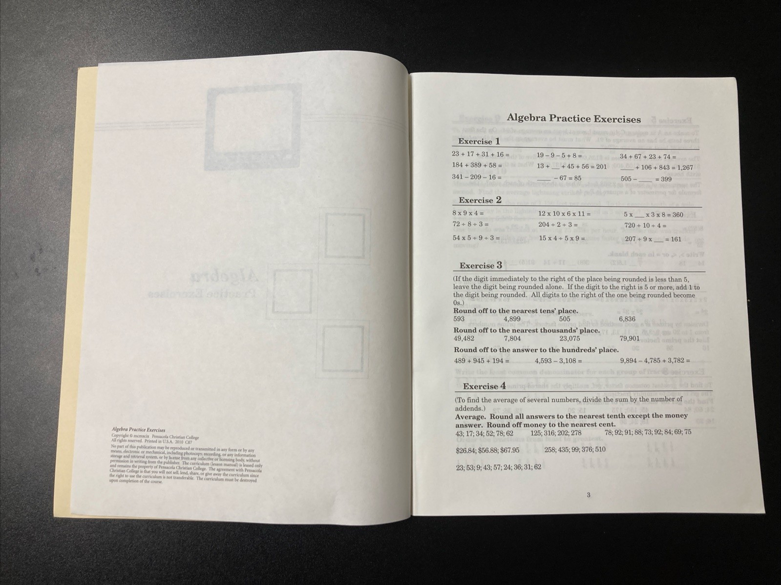 Abeka Algebra 1 Video Student Practice Exercises. Almost Blank! 9th Grade.