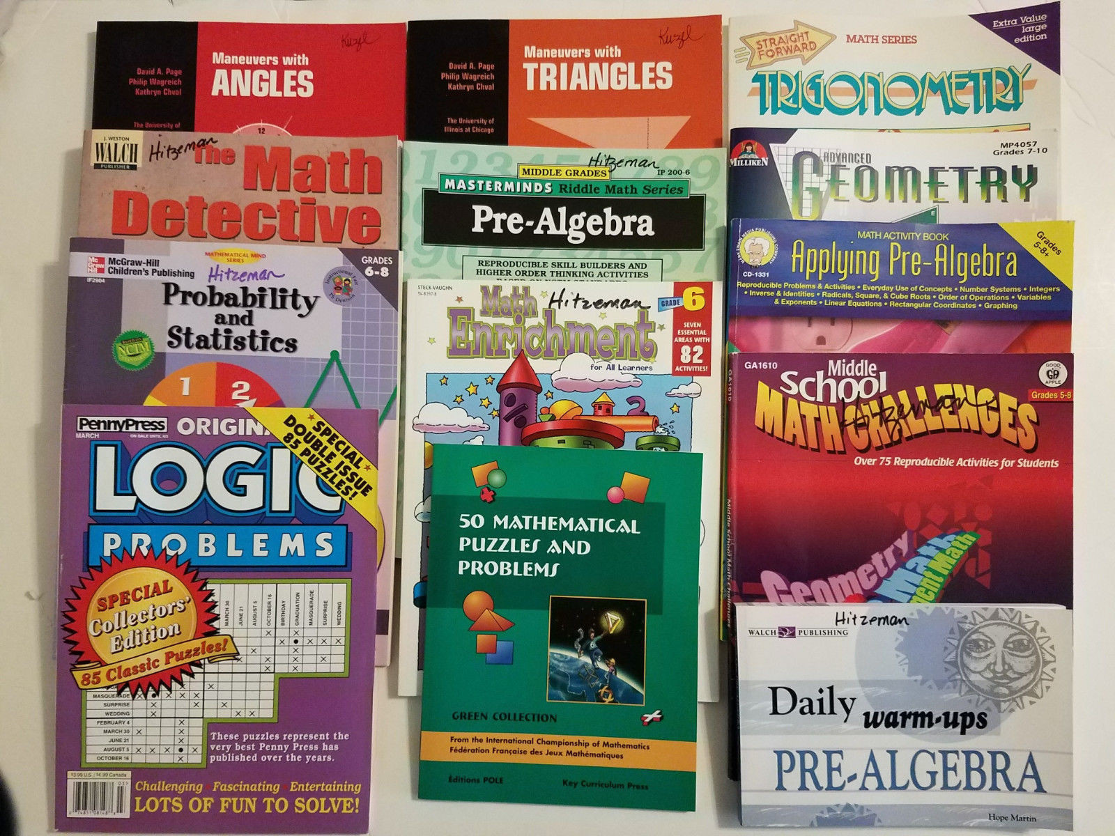 Lot of 13 Math Education-Middle School+-Enrichment-Workbooks. Math Concepts