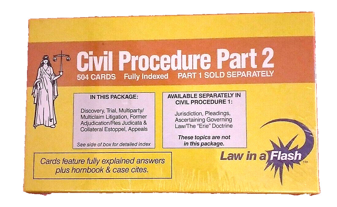 Professional Law In A Flash Civil Procedure 2 Indexed Legal Study Cards New Box