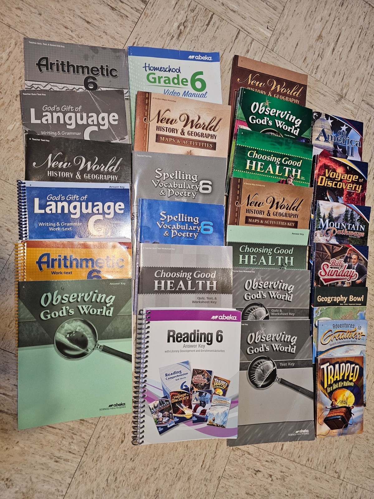 Abeka 6th Grade Teacher books, test and quizz keys/answer books and Video Manual