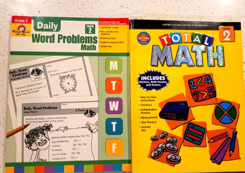 2nd GRADE LOT OF 2 MATH BOOKS TOTAL MATH DAILY WORD PROBLEMS HELP GUIDES