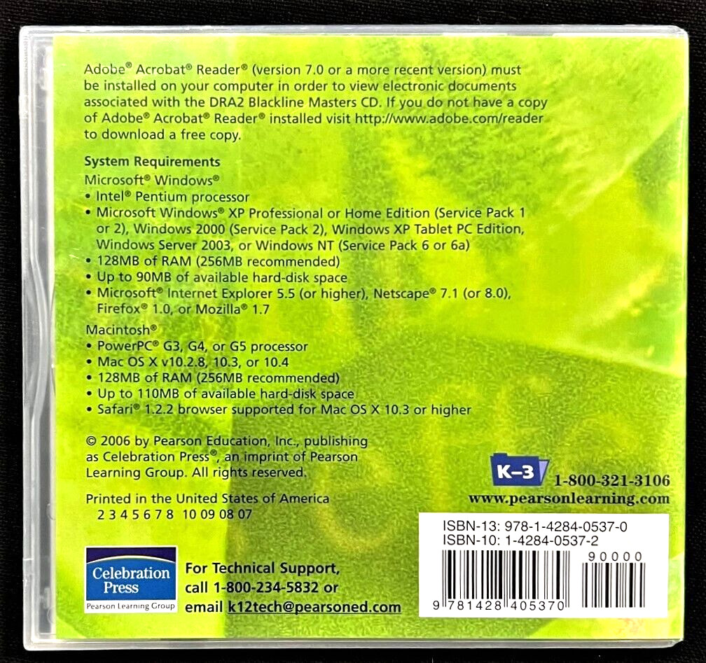 K – 3rd Grades – DRA2 (Develop. Reading Assessment) BLACKLINE MASTERS CD (2006)