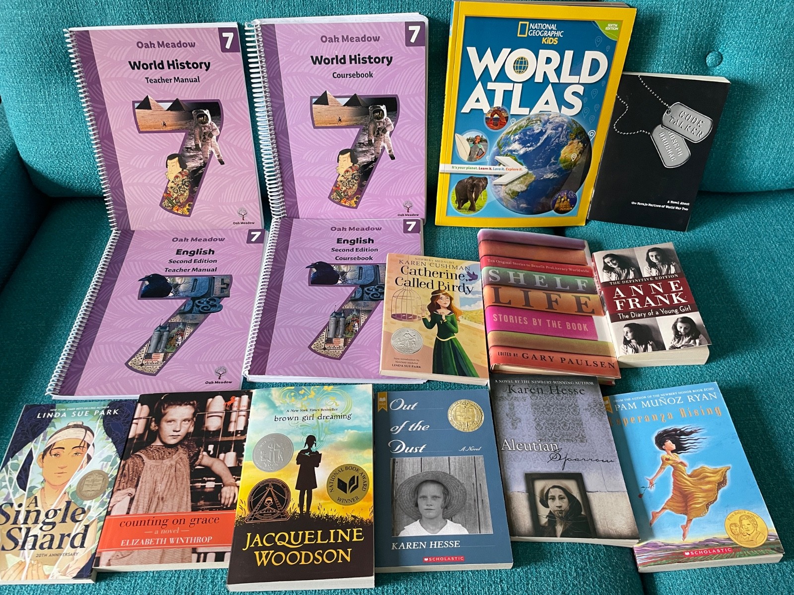 Oak Meadow grade 7 World History, English, World Atlas, all 10 books