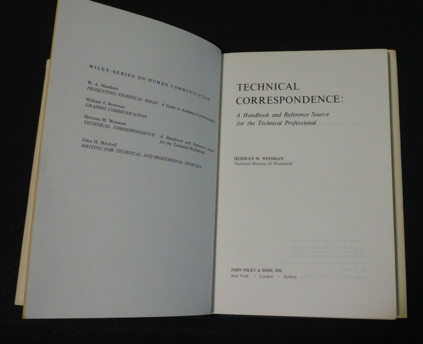 Wiley Series Technical Correspondence Reference Handbook by Herman Weisman 1968