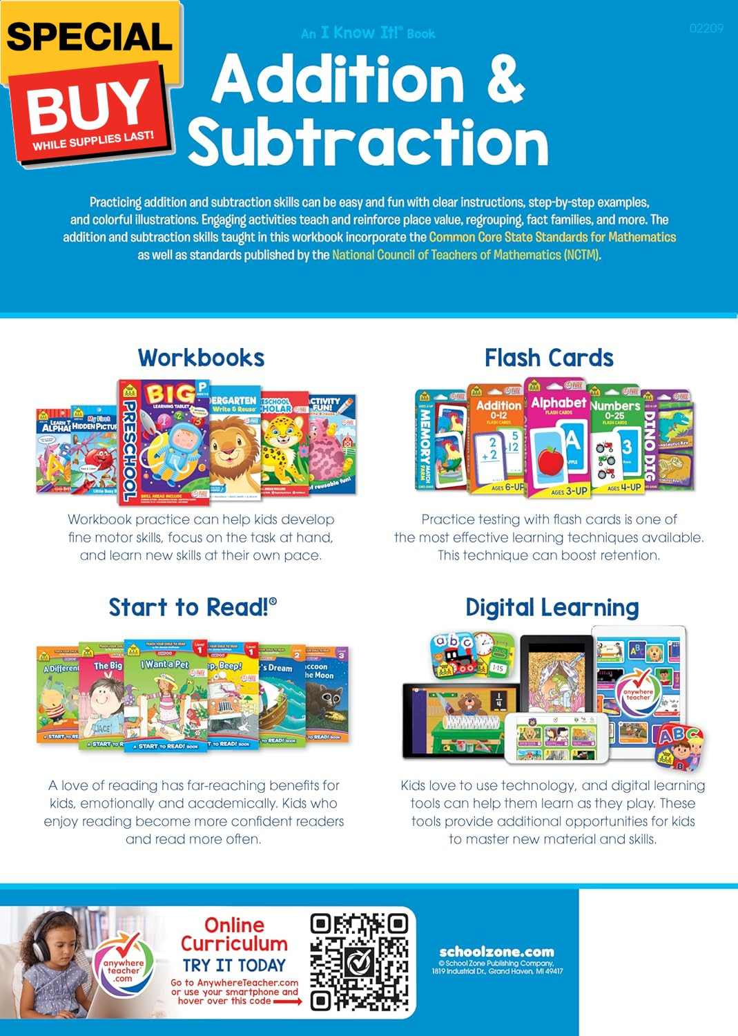 School Zone Addition & Subtraction Workbook: 64 Pages, 1st Grade, 2nd Grade, Ele