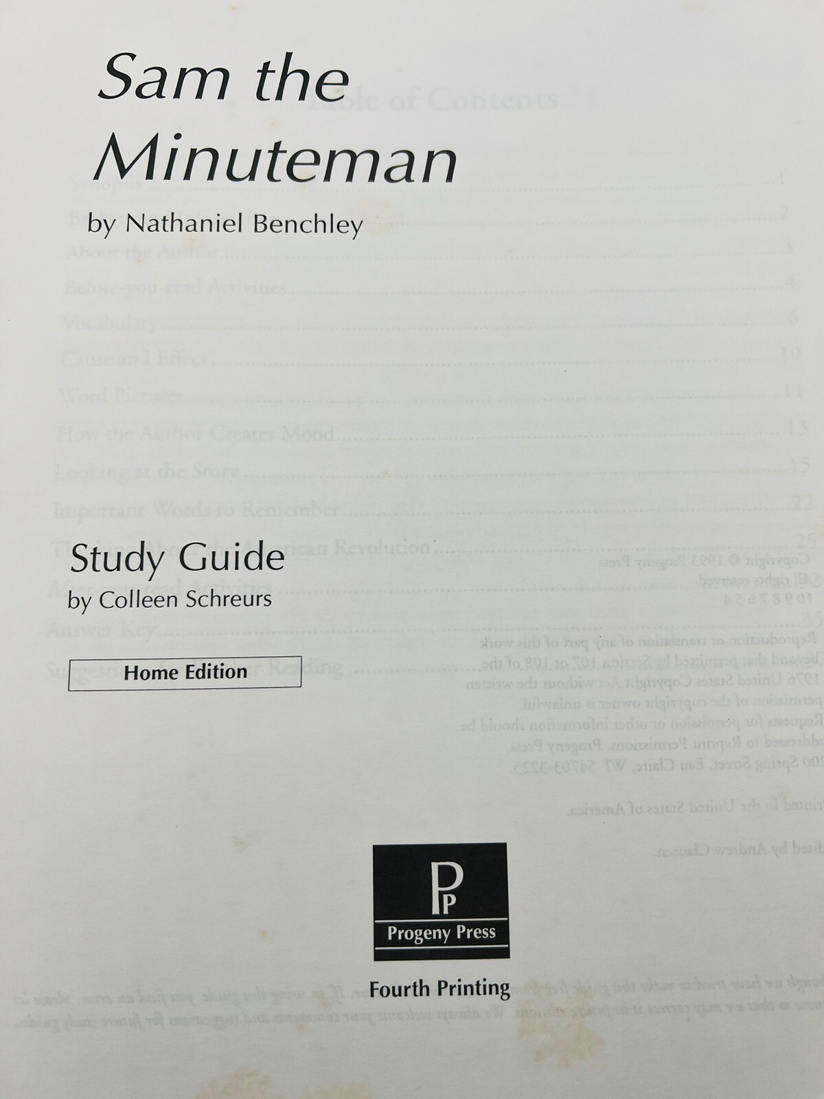 Sam the Minuteman Study Guide by Colleen Schreur Home Edition~Progeny A1 10