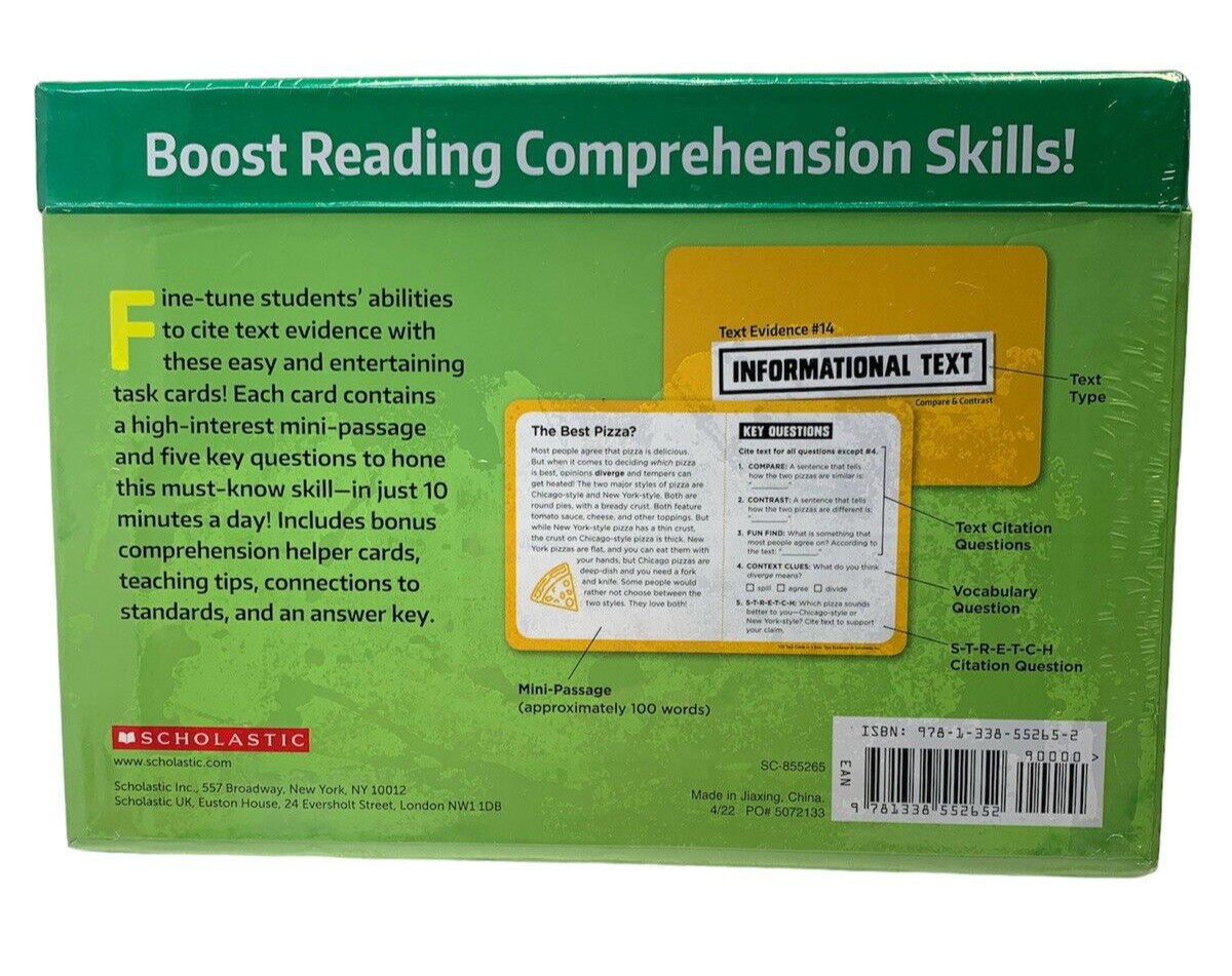 * Scholastic 100 Task Cards in a Box, Text Evidence -Sealed-