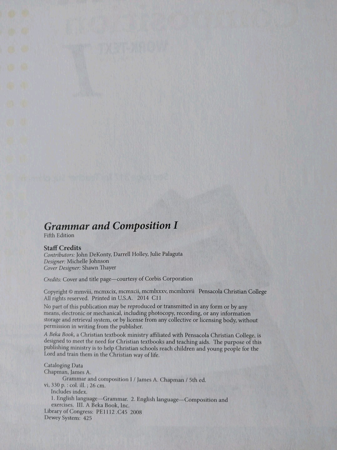 Abeka Grammar and Composition I Work-text Teacher Key 5th Edition-Very Good