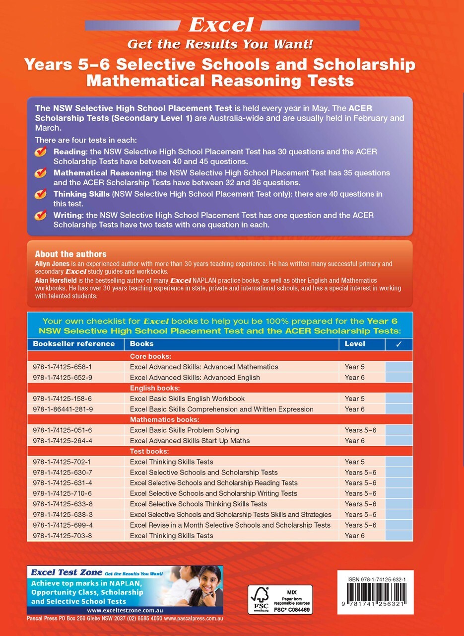 Excel Selective Schools and Scholarship Mathematical Reasoning Years 5–6 2022NEW