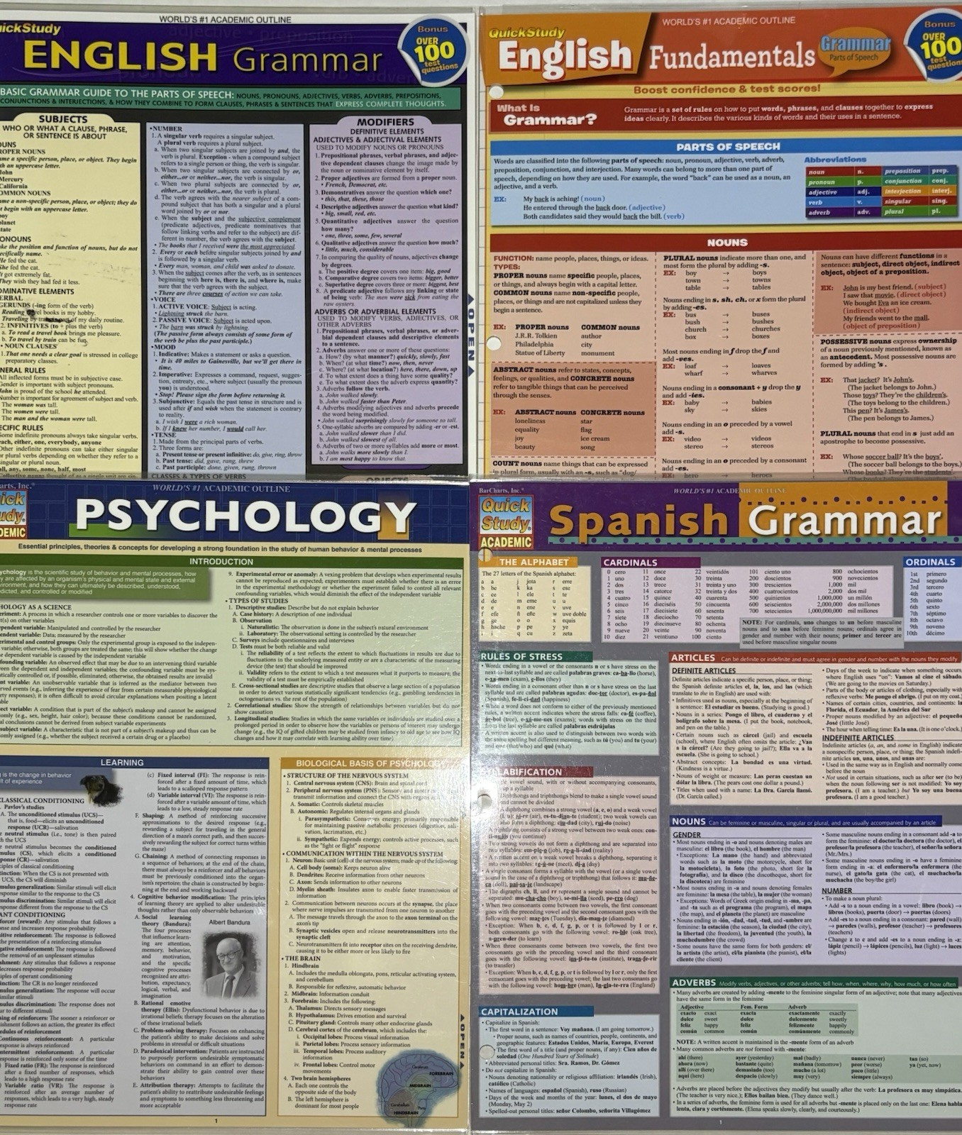 QuickStudy Laminated Reference Guides, Set of 8, New, Multiple Subjects