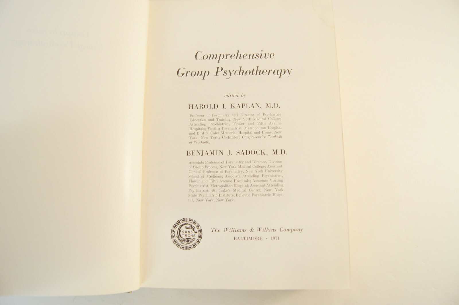 Comprehensive Group Psychotherapy Harold I Kaplan 1971 Vintage HC Book 70-155935