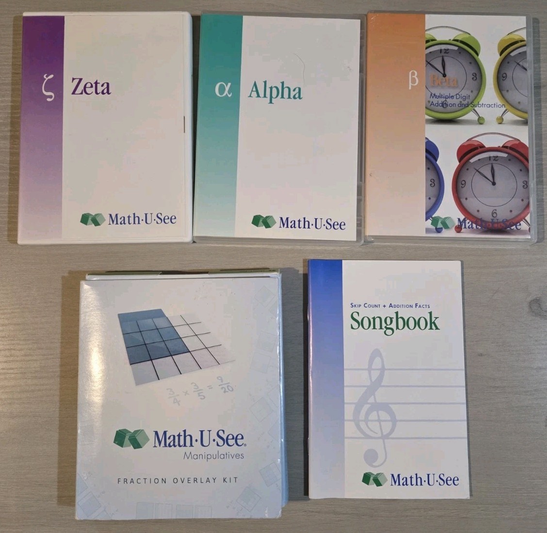 Math U See DVD Misc Lot Alpha, Beta, Zeta, Manipulatives Overlay Kit, Songbook