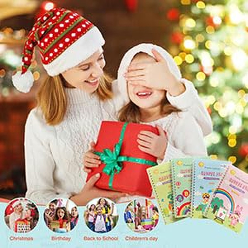 4 Pack Magic Grooved Writing Practice Books,Reusable Grooved Handwriting Workboo