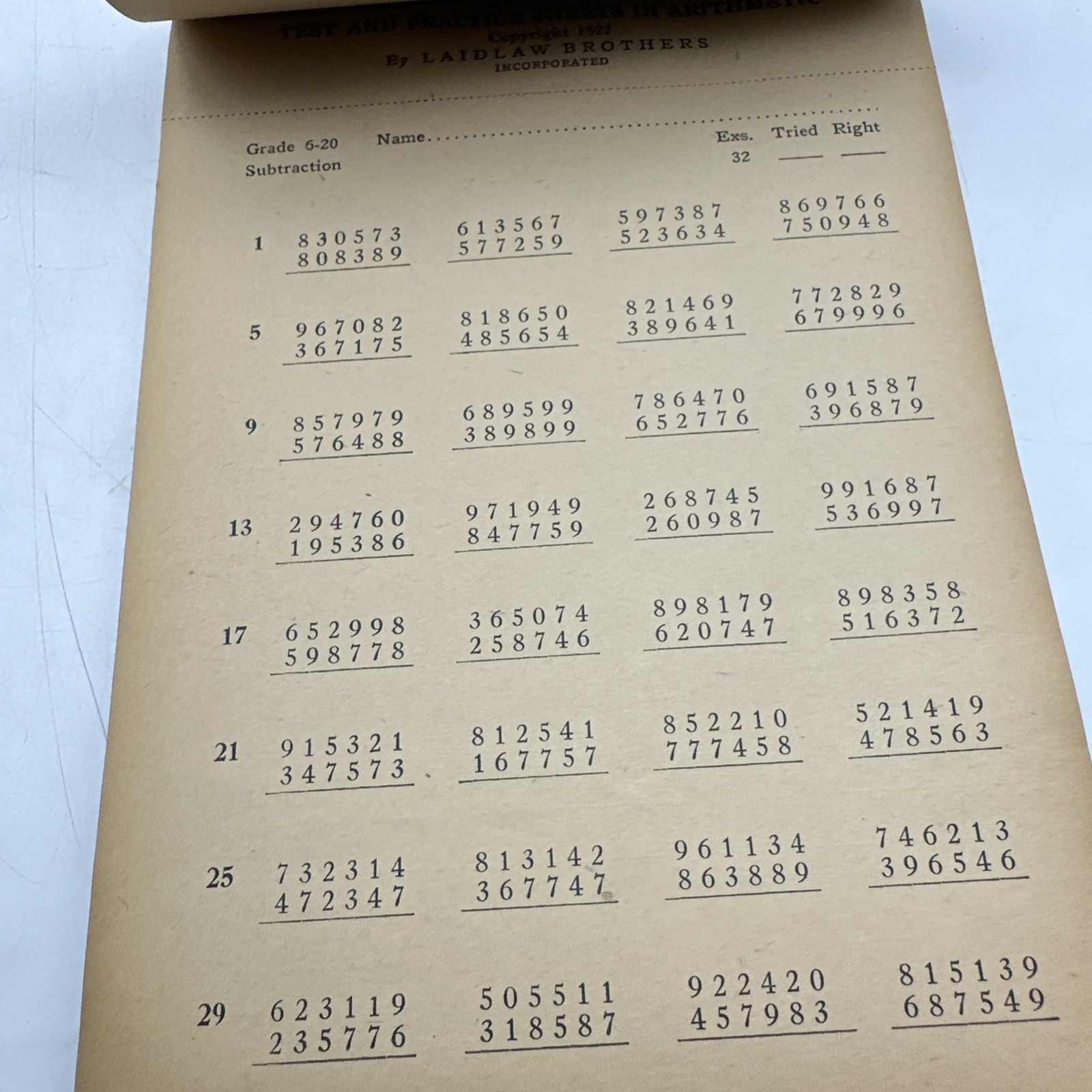 Lennes Test Practice Sheets Arithmetic Grade Six Laidlaw Schoolbook (37-26)