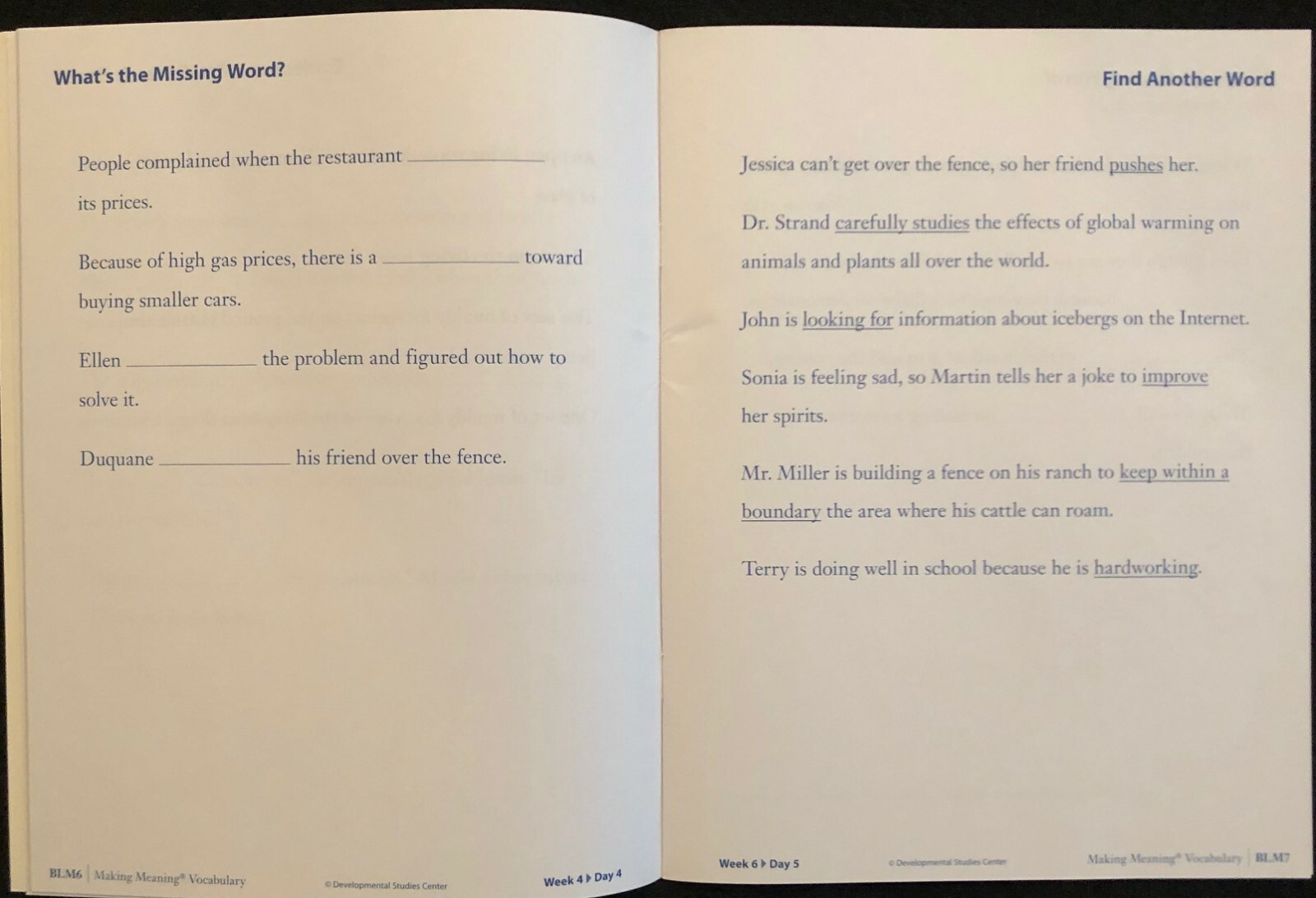 4th – VOCAB for Making Meaning Program TCH’S MANUAL Vol 1&2, BLACKLINE Masters