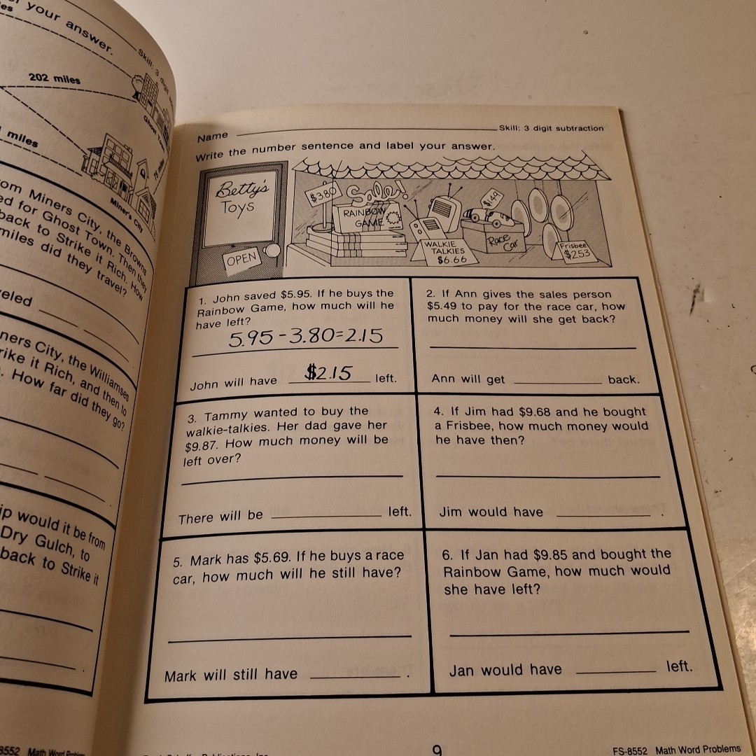Frank Schaffer Math Word Problems Grade 3 Workbook FS-8552 Reproducible 1988