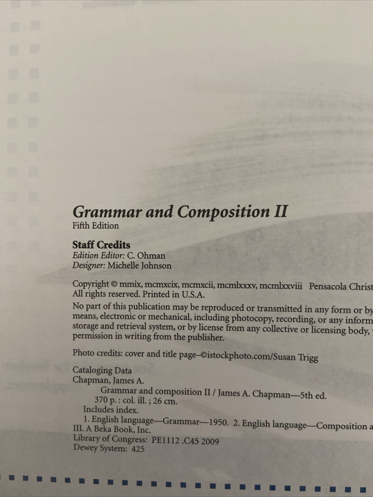 A Beka Grammar & Composition Work Text III Teacher Key 5th ed Very Good