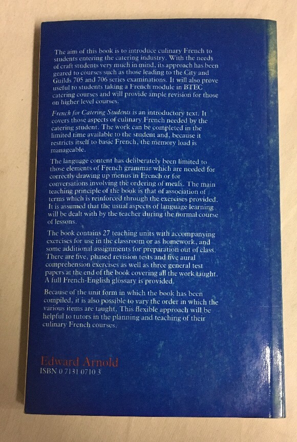 French For Catering Students Study Guide Book By John Grisbrooke 1982