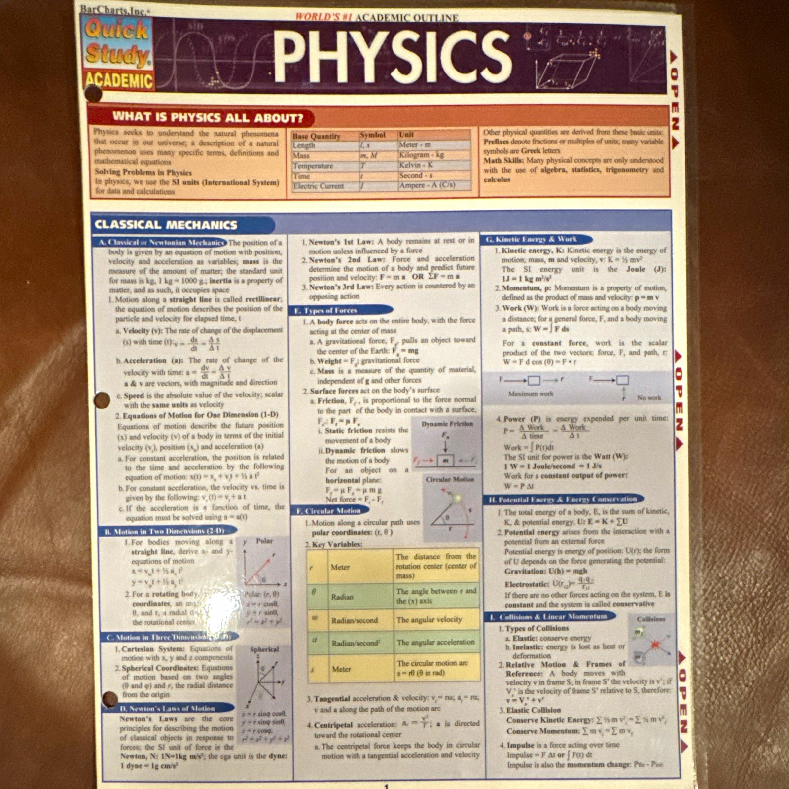 BarCharts QuickStudy Academic Physics Laminated Study Guide Pamphlet 1994