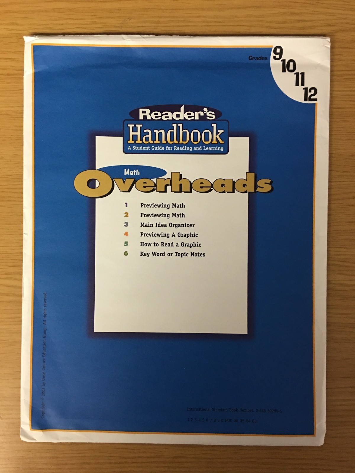Reader’s Handbook: Math Overheads (Grades 9-12)