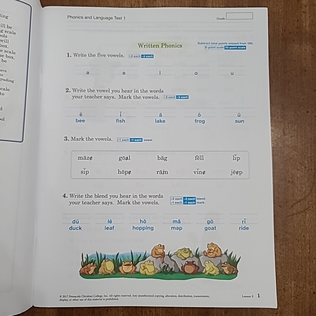 Abeka Phonics and Language 2 Test Key
