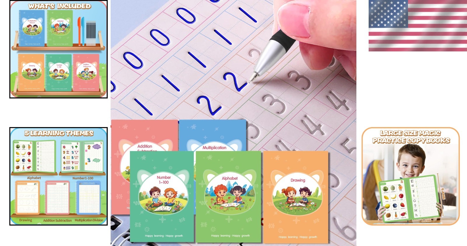Durable Magic Writing Practice Copybooks for Preschool Kids – 5 Books Included